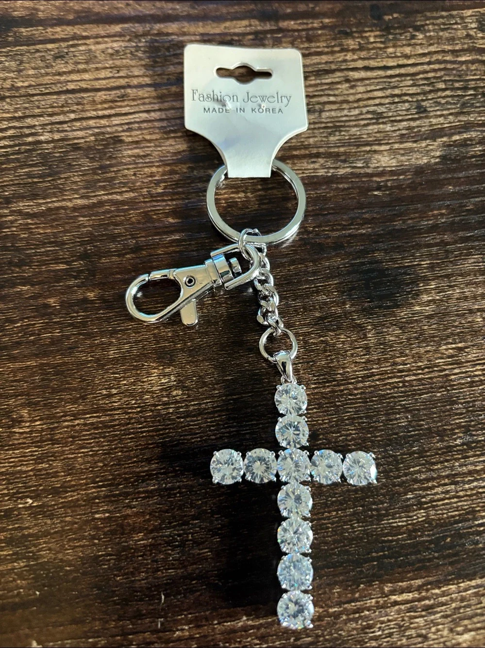 Silver Rhinestone Cross Keychain Bling Bag Charm New‎